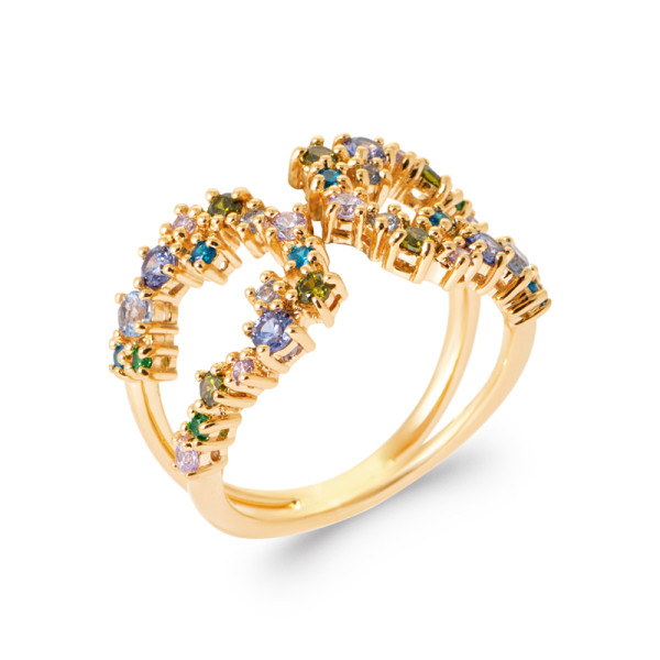 Bague auraria plaqué Or 750 oxydes de zirconium pierres synthétiques