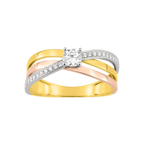 Bague croisée oxyde(s) de zirconium Or Jaune et blanc Or 750