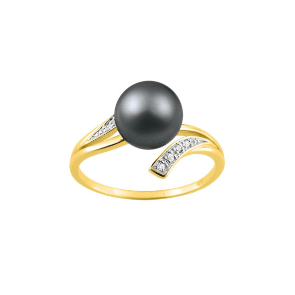 Bague perle de culture de Tahiti diamant 0.03ct Or Jaune 750
