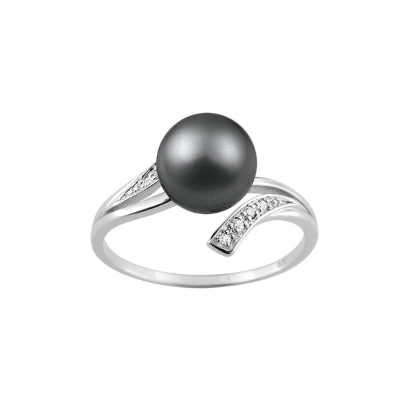 Bague perle de culture de Tahiti Or Blanc 750