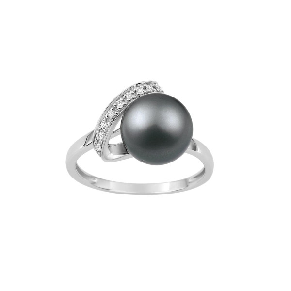 Bague perle de culture de Tahiti Or Blanc 750