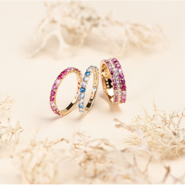 Bijou plaqué or 3 rangs zirconium – rose clair et blanc Bijou plaqué or 3 rangs zirconium – rose clair et blanc