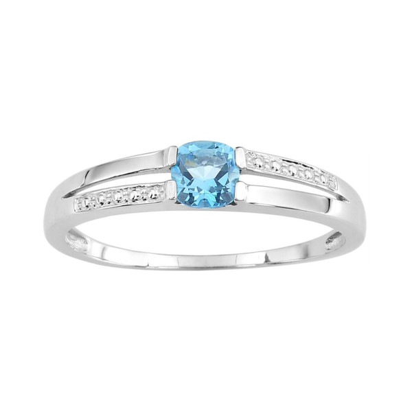 Bague topaze bleue traitée Or Blanc 750