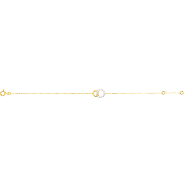 Bracelet anneaux entrelacés en or jaune 375/1000 RHODIUM OZ