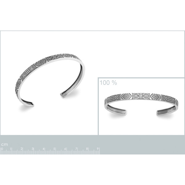 Bracelet demi-jonc homme en argent avec motif aztèque Bracelet demi-jonc homme en argent avec motif aztèque