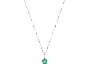 Collier 42cm émeraude diamant 0.004ct Or Blanc 375
