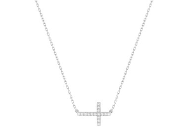 Collier croix couché oxydes de zirconium Or Blanc 375