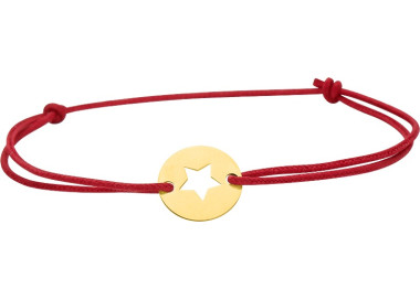 Bracelet cordon rouge motif étoile Or Jaune 750
