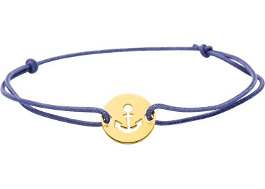 Bracelet cordon bleu motif ancre Or Jaune 750