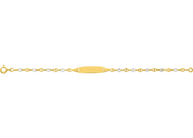 Gourmette bébé plaque ovale Or Jaune et blanc Or 750