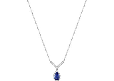 Collier saphir diamant 0.06ct Or Blanc 750