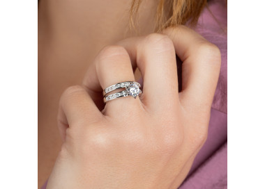 Bague argent rhodié dissociable zirconium