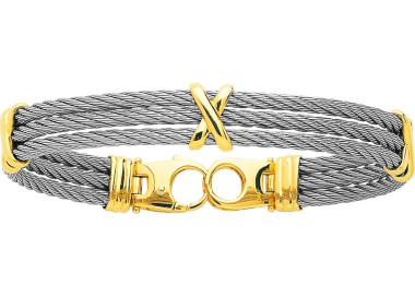 Bracelet cable acier et Or Jaune 750 GM
