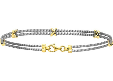 Bracelet cable acier et Or Jaune 750 PM