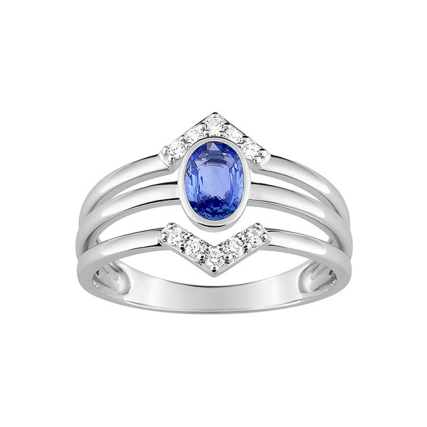 Bague saphir diamant 0.13ct Or Blanc 750