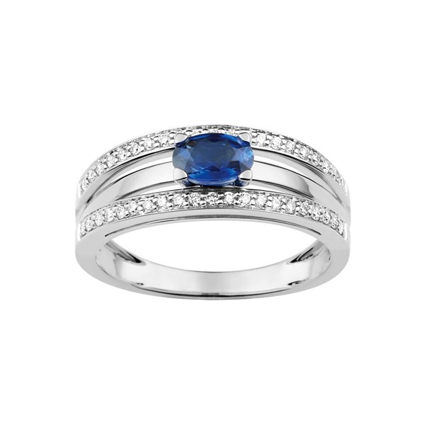 Bague saphir diamant 0.21ct Or Blanc 750
