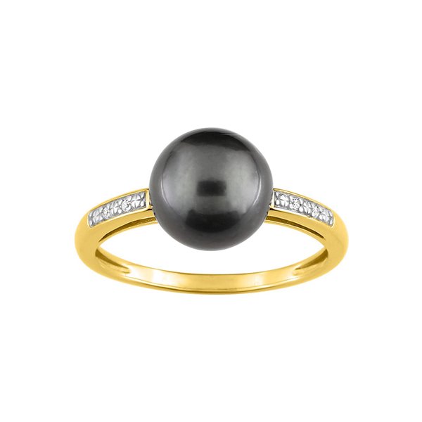 Bague perle de culture de Tahiti diamant 02ct Or Jaune 750 rhodiée