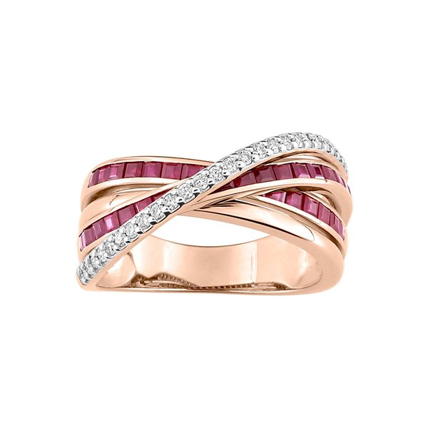 Bague rubis diamant 0.18ct Or Rose 750 rhodiée