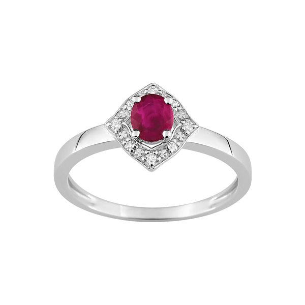 Bague rubis + diamant 0.04 Or Blanc 750