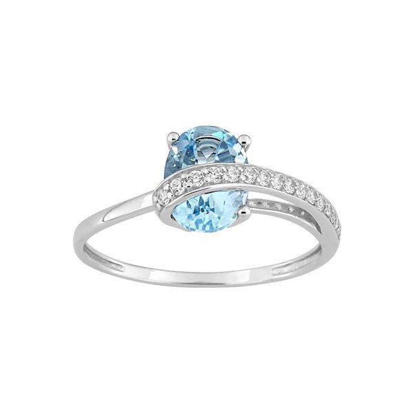 Bague topaze bleue traitée oxyde(s) de zirconium Or Blanc 375