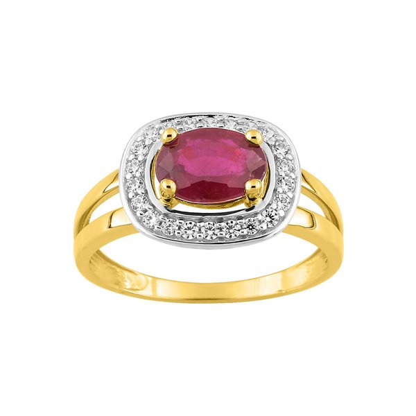 Bague rubis trilogie 1.65c oxyde(s) de zirconium Or Jaune 375 rhodiée