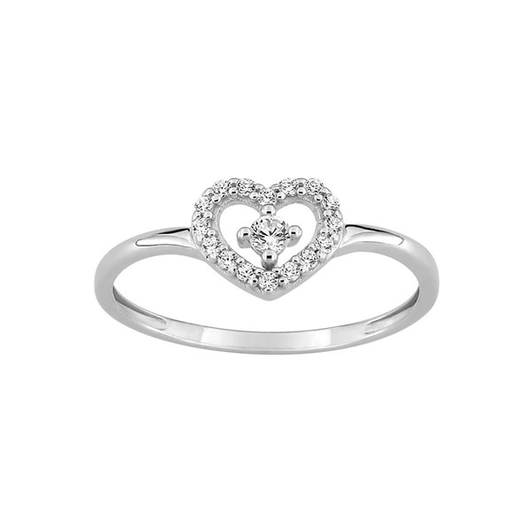 Bague coeur oxydes de zirconium Or Blanc 375