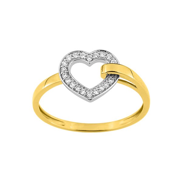 Bague coeur oxydes de zirconium bicolore Or 375
