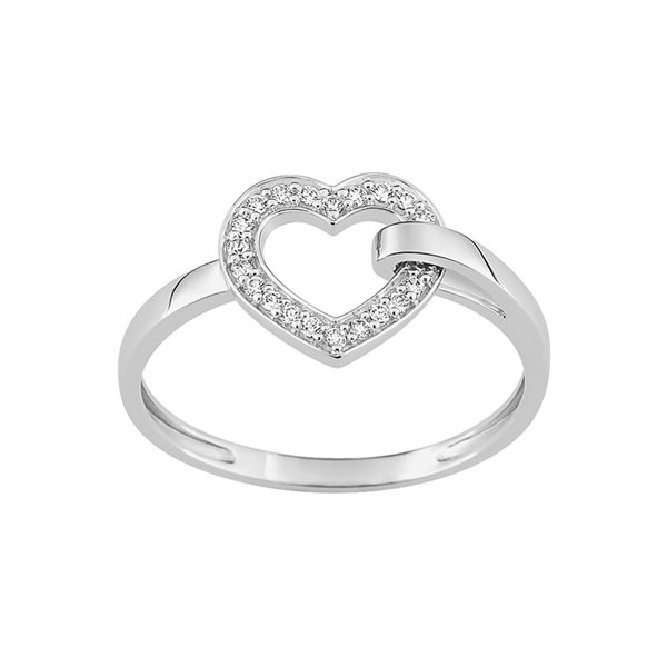Bague coeur oxydes de zirconium Or Blanc 375