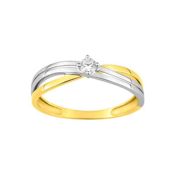 Bague oxyde de zirconium bicolore Or 375