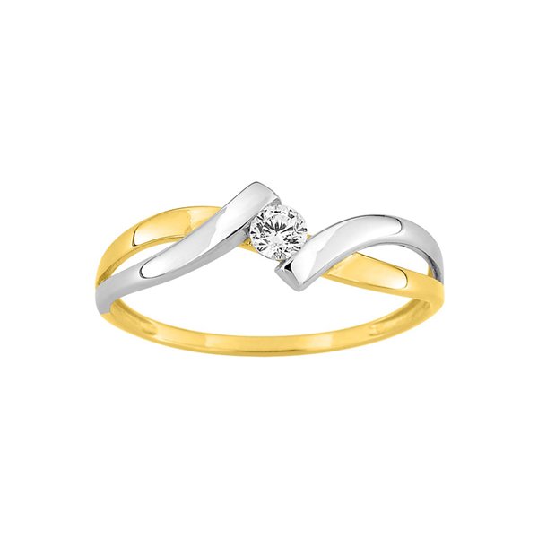 Bague oxyde de zirconium bicolore Or 375