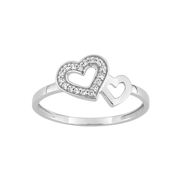 Bague coeur oxydes de zirconium Or Blanc 375