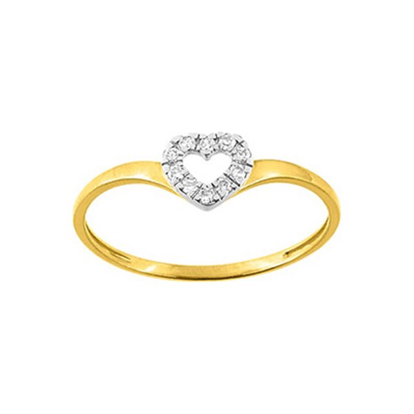 Bague coeur oxydes de zirconium Or Jaune et Blanc Or 375