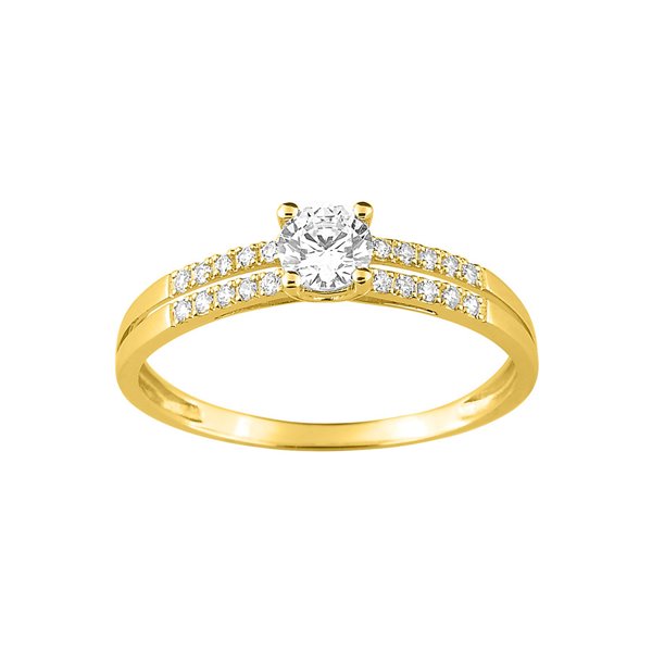 Bague oxyde de zirconium Or Jaune 375 rhodiée