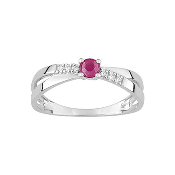 Bague rubis oxydes de zirconium Or Blanc 375