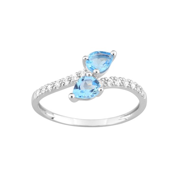 Bague topaze bleue traitée oxydes de zirconium Or Blanc 375
