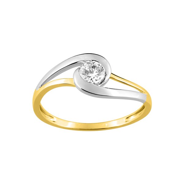 Bague oxyde de zirconium Or Jaune 375 rhodiée