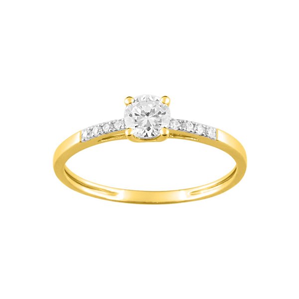 Bague oxydes de zirconium Or Jaune 375 rhodiée