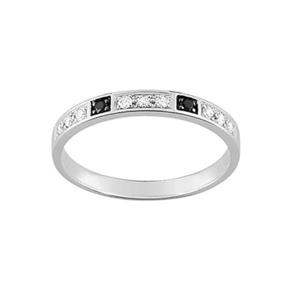 Alliance demi 11 diamants blanc + noir 0.14ct Or Blanc 375