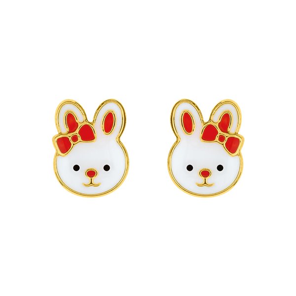 Boucles d'oreilles lapin clou vis laqué blanc Or Jaune 375