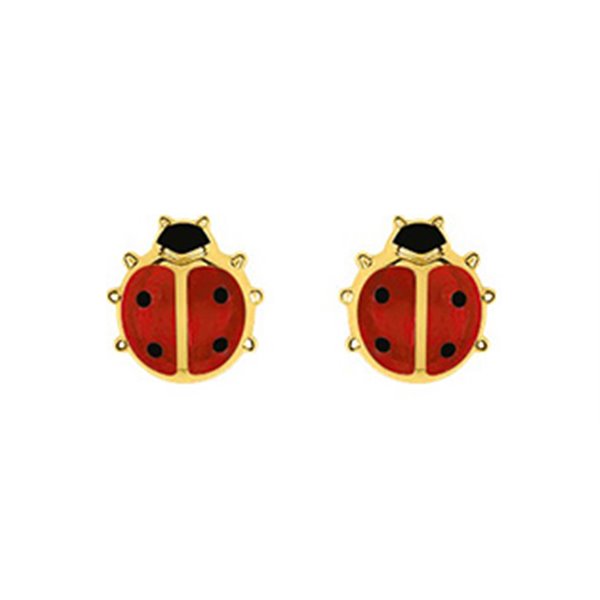 Boucles d'oreilles enfant coccinelle clou laqué rouge+ noir Or Jaune 750