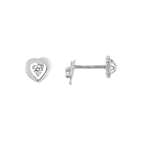 Boucles d'oreilles coeur clou vis oxyde de zirconium Or Blanc 750