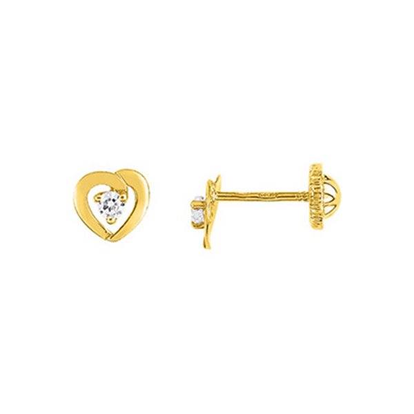 Boucles d'oreilles coeur clou vis oxyde de zirconium Or Jaune 750