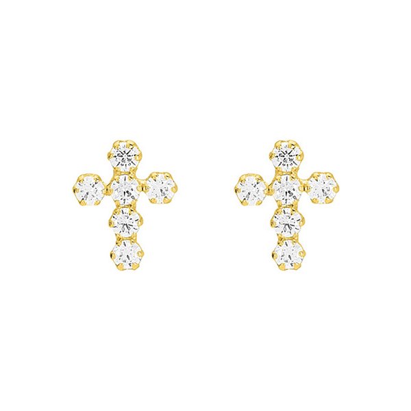 Boucles d'oreilles croix clou oxydes de zirconium Or Jaune 375
