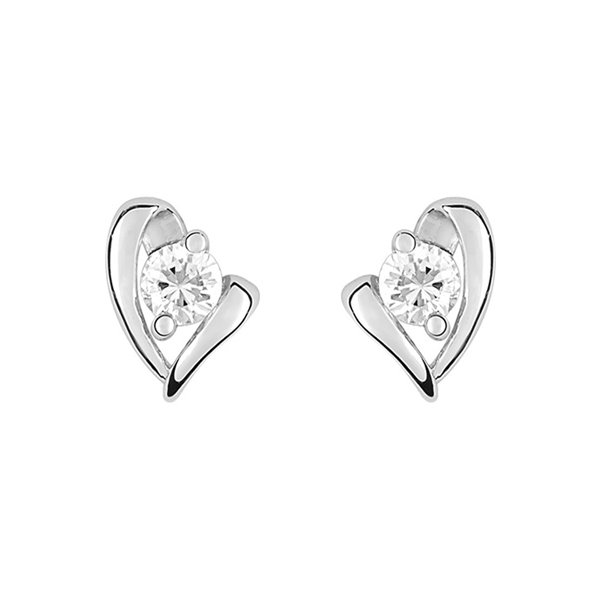 Boucles d'oreilles coeur clou oxyde de zirconium Or Blanc 375
