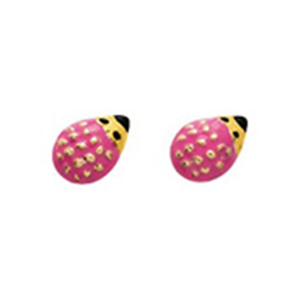 Boucles d'oreilles enfant coccinelle clou laqué Or Jaune 750