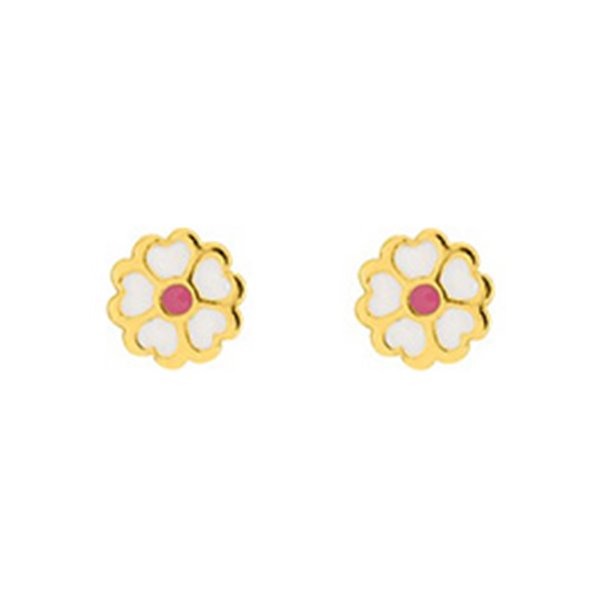 Boucles d'oreilles clou vis fleur enfant laqué Or Jaune 750