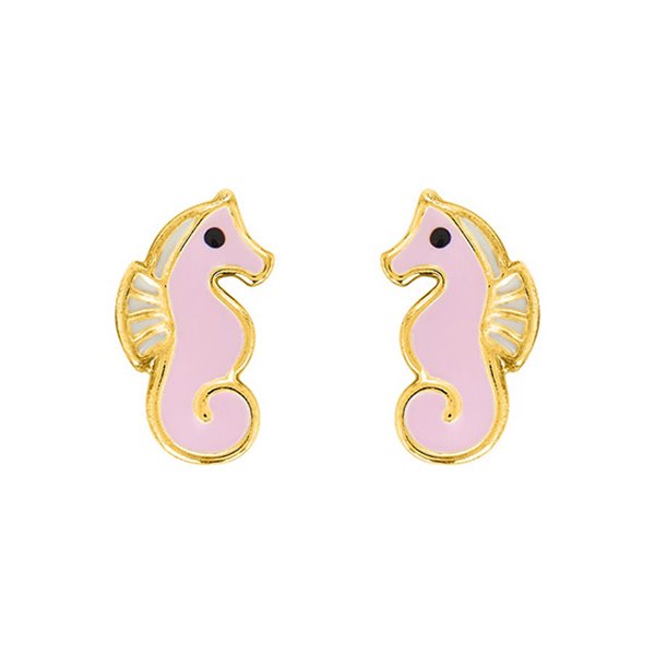 Boucles d'oreilles hippocampe clou laqué Or Jaune 750