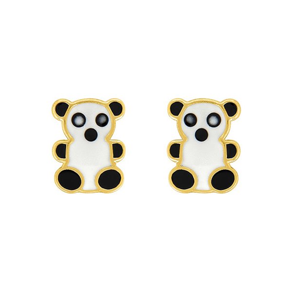 Boucles d'oreilles panda clou laqué Or Jaune 750