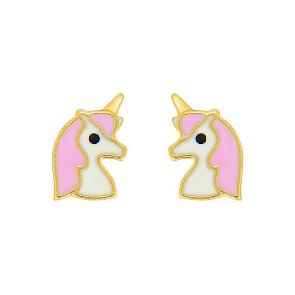 Boucles d'oreilles licorne clou laqué Or Jaune 750