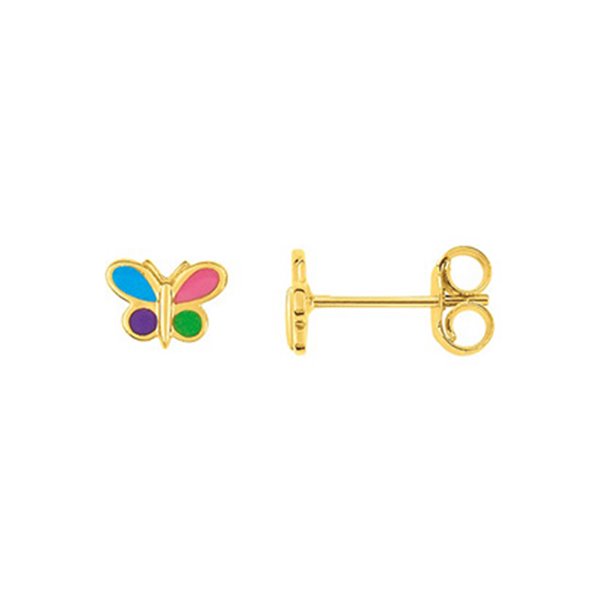 Boucles d'oreilles enfant papillon muticolore clou Or Jaune 750